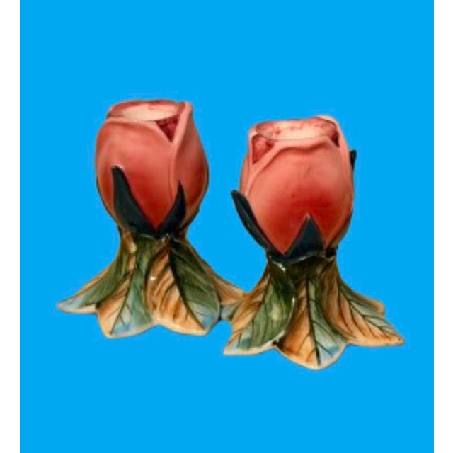 Rose Mid 20th Century Americana Roses Candlestick Holders by Lefton - A Pair For Sale - Image 8 of 9