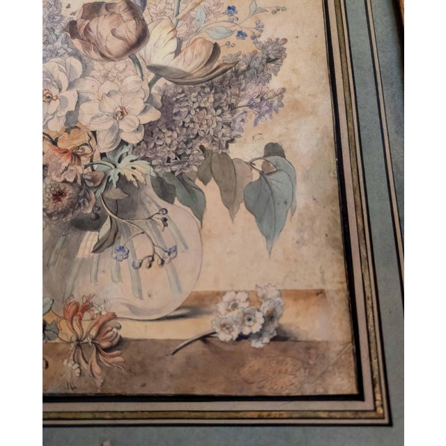 18th C. French or Dutch School Still Life Watercolor Painting of Floral Bouquet For Sale - Image 13 of 18