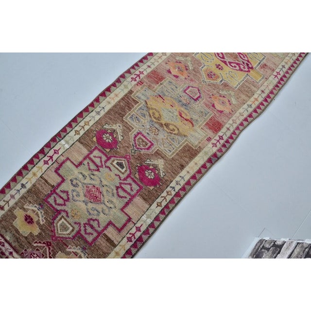 Vintage Anatolian Wool Runner, Hand-Woven Kilim With Rich Magenta and Traditional Tribal Motifs For Sale - Image 4 of 10