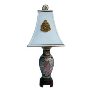 Vintage Chinoiserie Ceramic Floral Table Lamp
