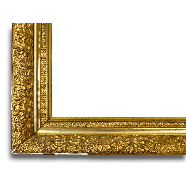 English Antique Wood and Gesso Giltwood Picture Frame For Sale - Image 3 of 9