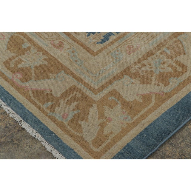 1910s Antique Mahal Runner With Brown and Blue Dense Geometric Pattern - Rug & Kilim For Sale - Image 5 of 7