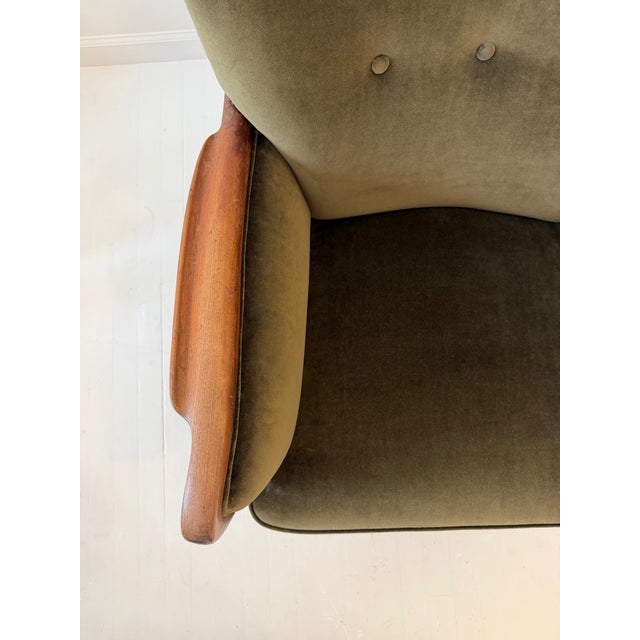 Danish Lounge Chair With Velvet and Wood Trimmed Armrest, 1940's For Sale - Image 15 of 16