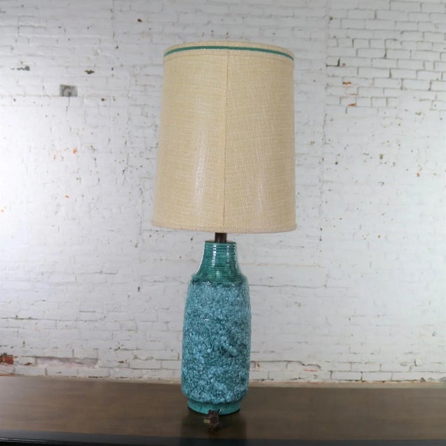 Mid-Century Modern Mid 20th Century Mid Century Modern Table Lamp Large Turquoise Lava Glaze Ceramic After Fantoni For Sale - Image 3 of 13