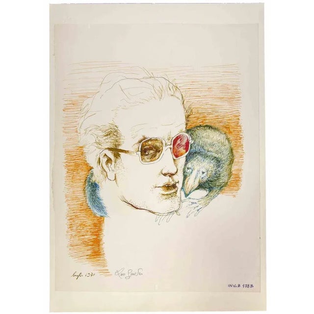 Mid-Century Modern Leo Guide, Portraits, China Ink, 1970s For Sale - Image 3 of 3