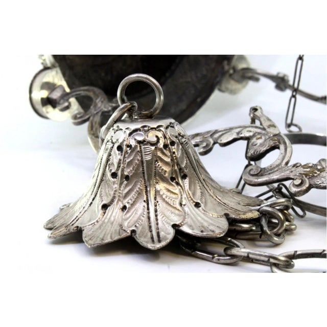 Silver Pendant with Reliefs, Mesh Suspension Chain, Padlock and Ceiling Bracket For Sale - Image 5 of 8