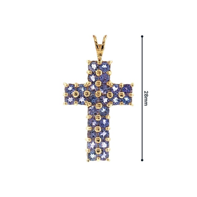 Late 20th-Century 14 Karat Yellow Gold Natural Tanzanite Cross Pendant For Sale - Image 4 of 5