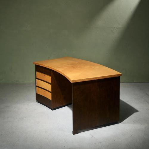 Curved Desk with Geometric Inlaid Top, Sweden For Sale - Image 3 of 13