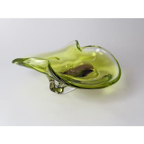 Vintage Murano Sommerso Apple Green and Brown Glass Bowl with Organic Sculptural Form, 1970 For Sale - Image 11 of 16