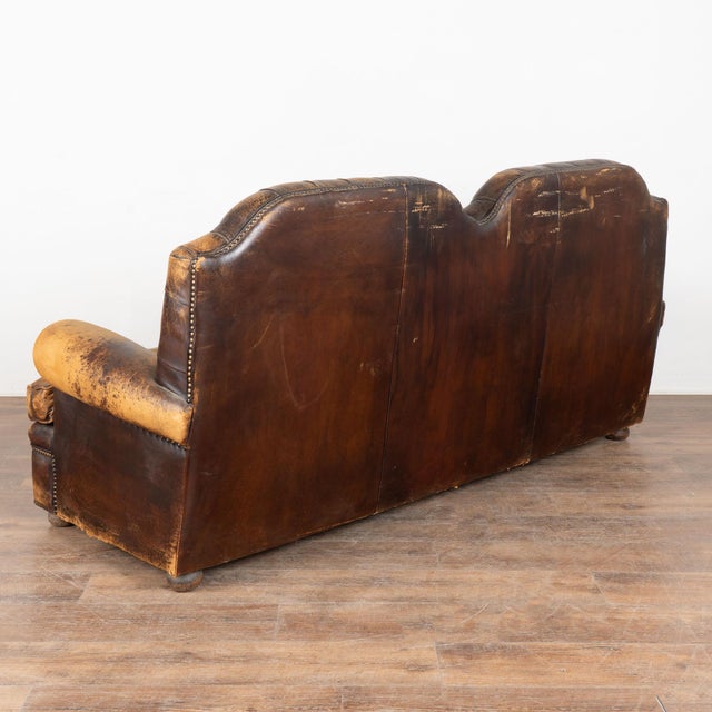 Mid 20th Century Vintage Brown Leather Three Seat Chesterfield Sofa For Sale - Image 14 of 14