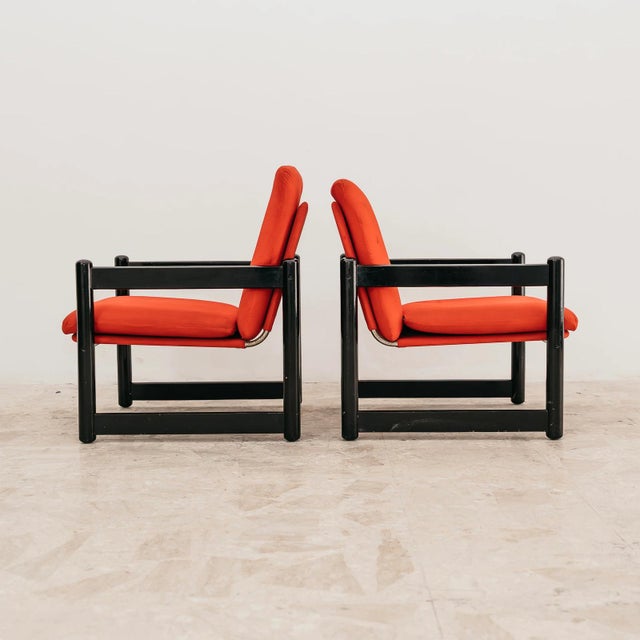 Black Pierrot Armchairs in Lacquered Wood and Red Fabric from Schirolli, 1980s, Set of 2 For Sale - Image 8 of 12