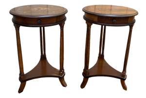 Empire Style Round Bedside Tables in Mahogany-Stained Wood, 1980s, Set of 2