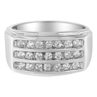 14K White Gold Men's Diamond Channel Set Band Ring (1 cttw, H-I Color, SI2-I1 Clarity) Size 11 EVS1010 For Sale