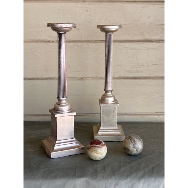 Grand Tour Grand Tour Neoclassical Carved Water Giltwood Columns With Marble Spheres - A Pair For Sale - Image 3 of 9