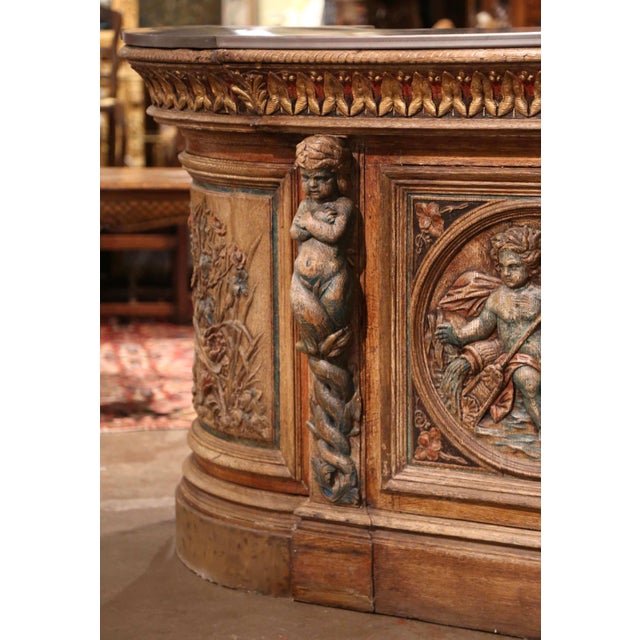 Early 19th Century French Renaissance Carved Oak Dry Bar With Tole Top For Sale - Image 4 of 14