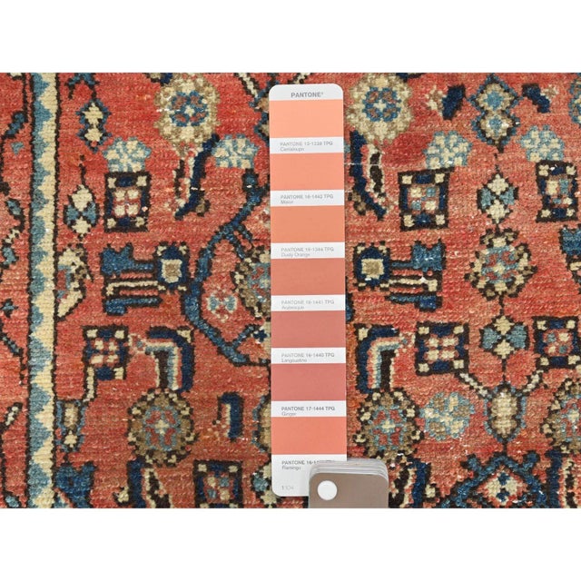 1960s Sunset Colors, Hand Knotted Vintage Persian Hamadan With Fish Repetitive Design, Distressed Wool, Wide Runner Rug For Sale In New York - Image 6 of 8