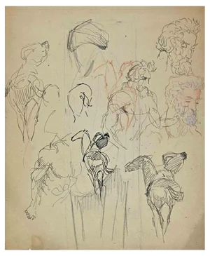 Norbert Meyre, The Sketches of Figures, Original Drawing, Mid-20th Century