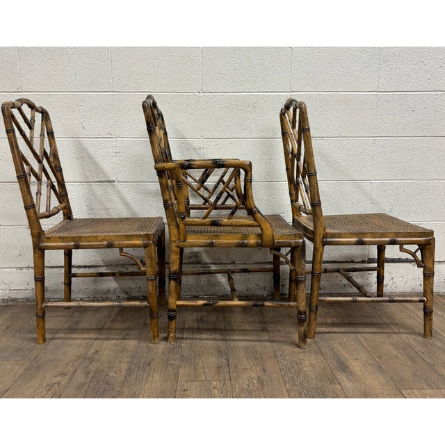 Vintage Chinese Chippendale Rattan Faux Bamboo Cane Seat Chairs For Sale - Image 4 of 12
