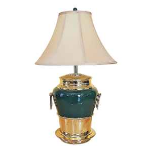 21st Century Hollywood Regency Emerald Green and Gold Metal Table Lamp