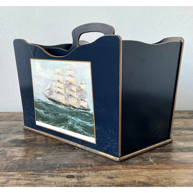 Late 20th Century Vintage Regency Lacquered Sail Boat Newspaper Rack For Sale - Image 5 of 12