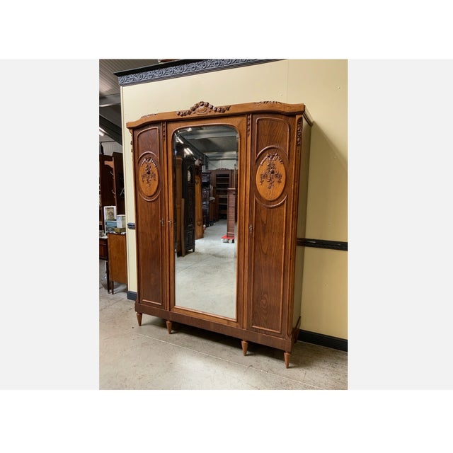 Wood Antique Art Nouveau Wardrobe, 1910 For Sale - Image 7 of 11