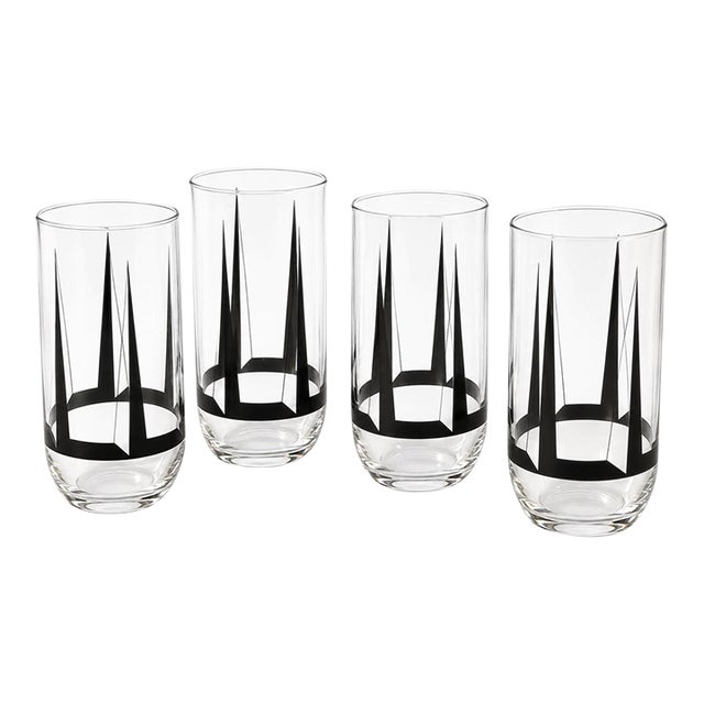 Vintage Mid-Century Modern Geometric Highball Glasses Georges Briard Style - Set of 4 For Sale