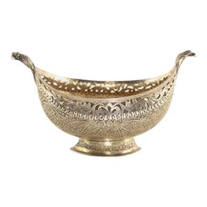 19th Century Kashmiri High Grade Silver Chiseled Kashkul, Beggar's Bowl