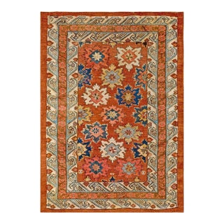 1890s Red Raspbery Geometric Tribal Antique Caucasian Zeychor Rug 3'5" X 4'7" Wool Carpet For Sale