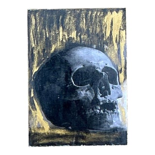 Vintage Boho Original Skull Abstract on Board For Sale