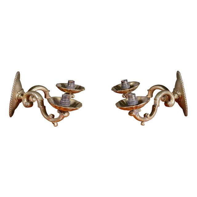 Brass 2-Light Wall Sconces, 1910s, Set of 2 For Sale