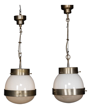 Vintage Italian Delta Opaline Pendant Lights by Sergio Mazza for Artemide, 1960s, Set of 2