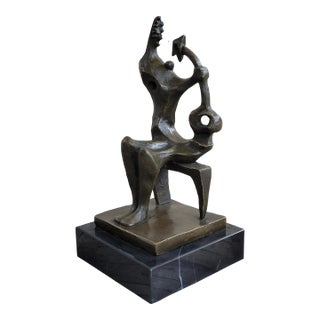 Signed Henry Moore Abstract Modern Art Mother and Child Bronze Sculpture Statue For Sale