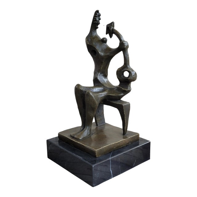 Signed Henry Moore Abstract Modern Art Mother and Child Bronze Sculpture Statue For Sale