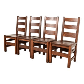 Stickley Brothers Antique Mission Oak Arts & Crafts Ladder Back Dining Chairs, Newly Refinished For Sale