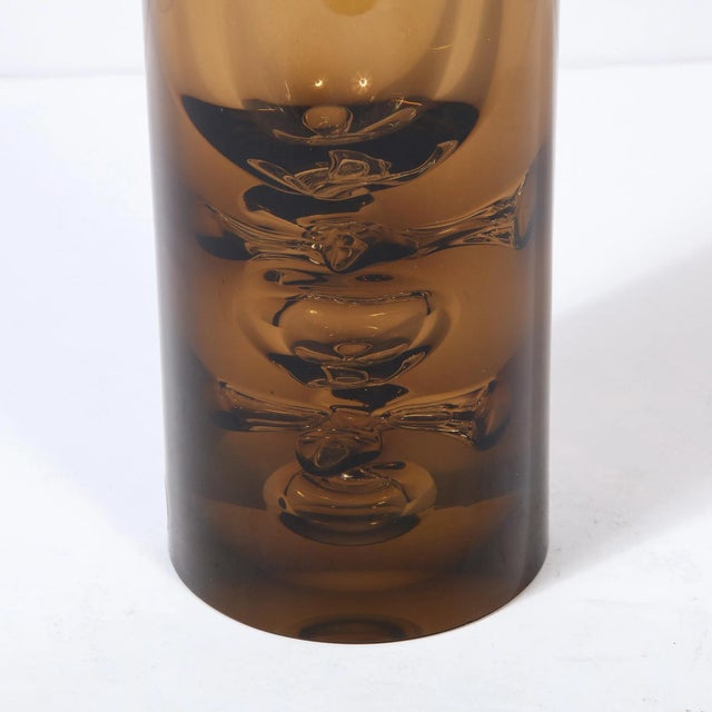 Mid-Century Hand-Blown Smoked Amber Glass Vase With Murine Detailing by Baranek For Sale - Image 11 of 13