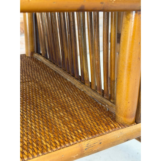 Brown Vintage Boho Rattan Tiered Side-Center Table For Sale - Image 8 of 11
