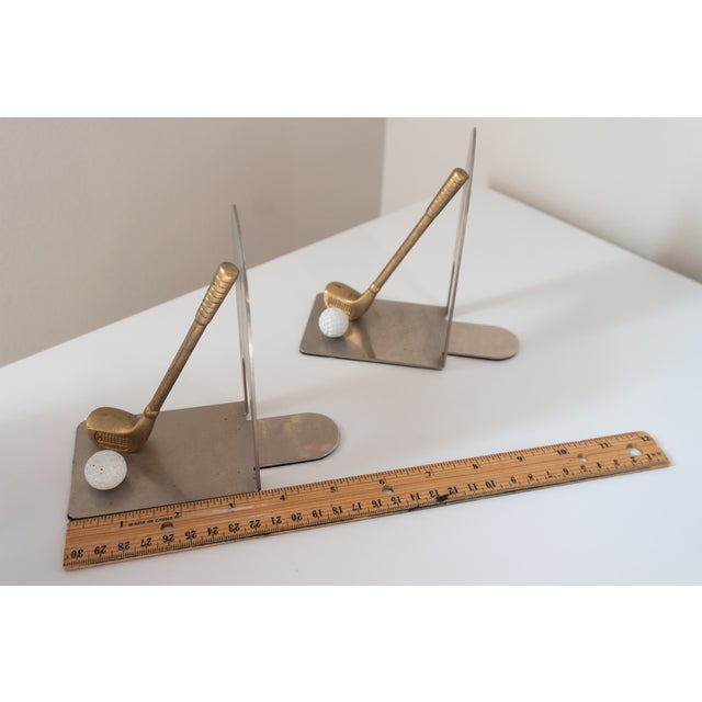 1980s Chrome & Brass Golf Club Book Ends For Sale - Image 4 of 14