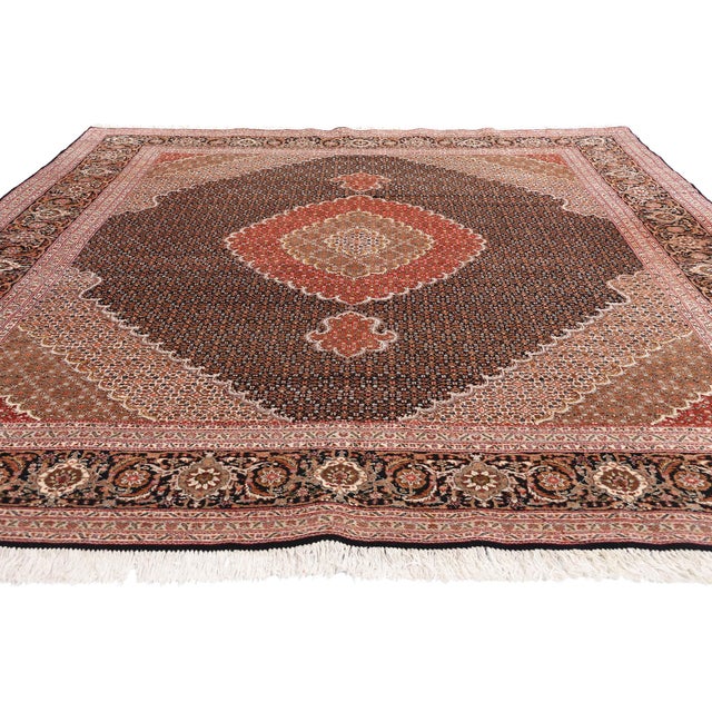 Victorian Vintage Persian Mahi Tabriz Wool and Silk Rug - 08'00 X 10'11 For Sale - Image 3 of 9