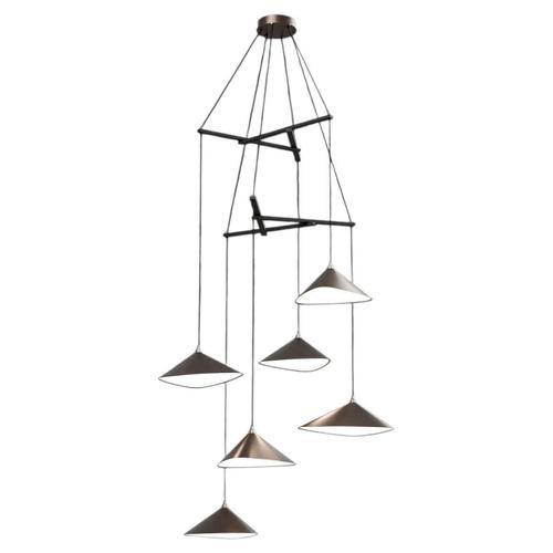Emily V6 Vertical Chandelier in Steel with Dark Bronze Finish by Moss Objects For Sale - Image 9 of 9