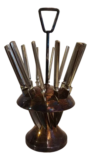 Plated Stand with Knives, 1890s, Set of 13