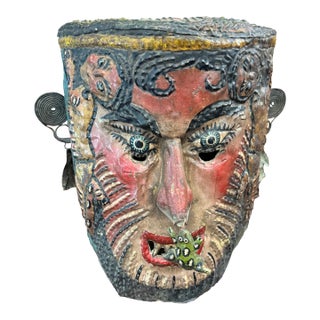 Antique Mexican Guerrro Folk Art Mask Helmet Style For Sale
