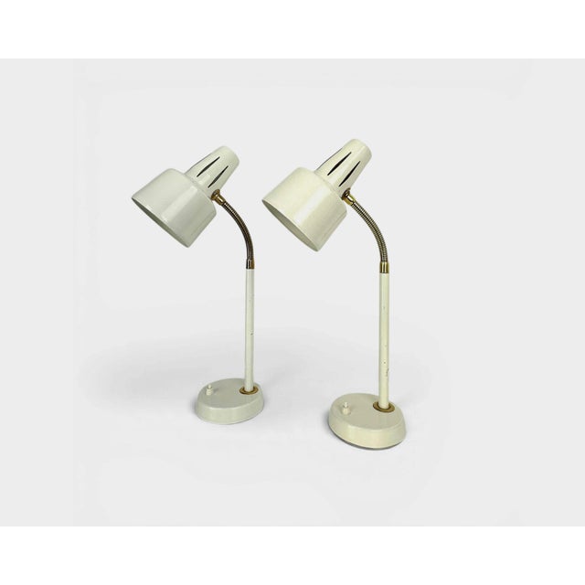 Adjustable White Lacquered Steel and Brass Desk Lamps from BJS, Sweden, 1960s, Set of 2 For Sale - Image 17 of 17