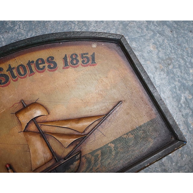 Hand Painted Est Ships Stores 1851 Pub Sign in Wood, 1960s For Sale - Image 9 of 11