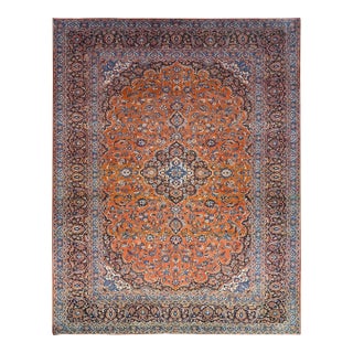 1960 9'8"x12'8" Red Hand Knotted Soft Wool Natural Dyes Vintage Persian Kashan Rug For Sale