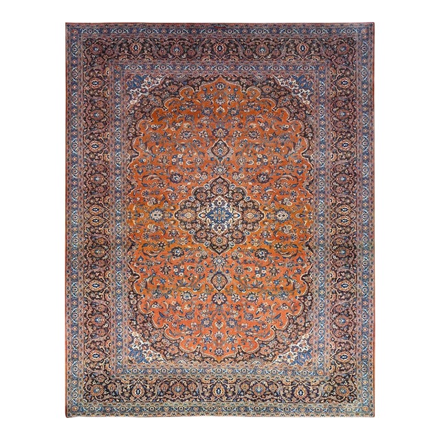 1960 9'8"x12'8" Red Hand Knotted Soft Wool Natural Dyes Vintage Persian Kashan Rug For Sale