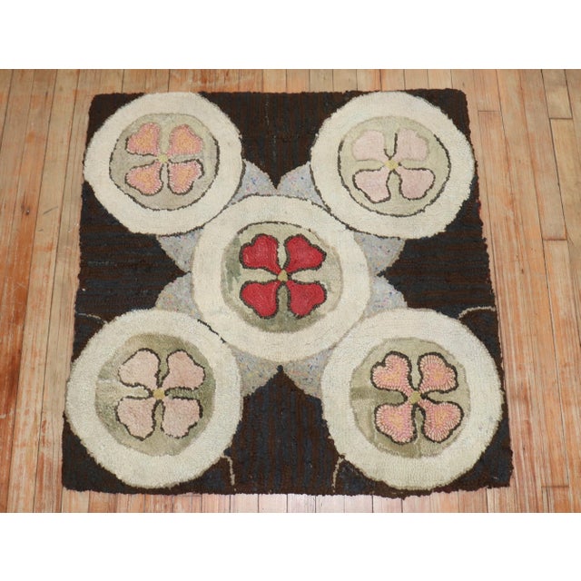 square size early 20th Century American Hooked Rug Measures: 3' x 3'