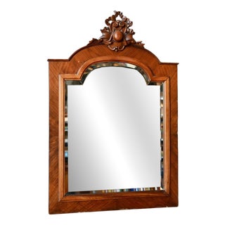 Antique Wall Mirror in Carved and Beveled Oak and Fortin Veneer, 1930s For Sale