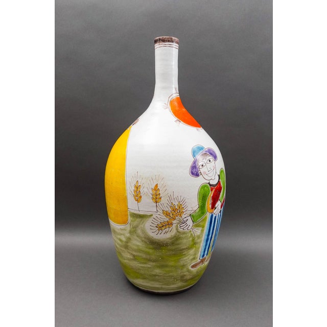 Mid-Century Modern Mid 20th Century Giovanni Desimone Italy Signed Large Vintage Hand Painted Art Pottery Vase For Sale - Image 3 of 7