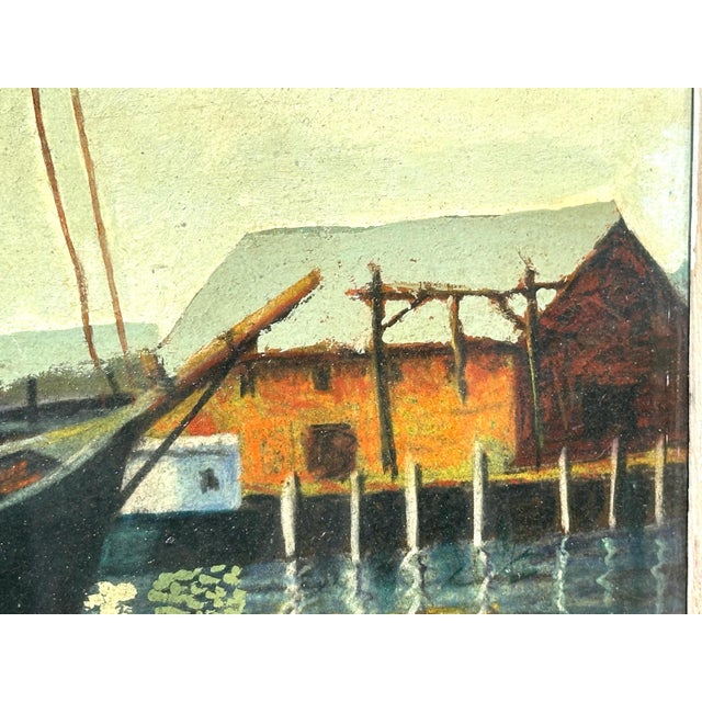 1940s Louis Thompson Rockport School Harbor Scene Oil Painting For Sale - Image 9 of 10