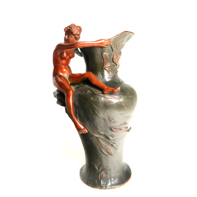 Early 20th Century Early 20th Century Art Nouveau Exquisite Bronze Sculpture of Nude on Ewer For Sale - Image 5 of 18